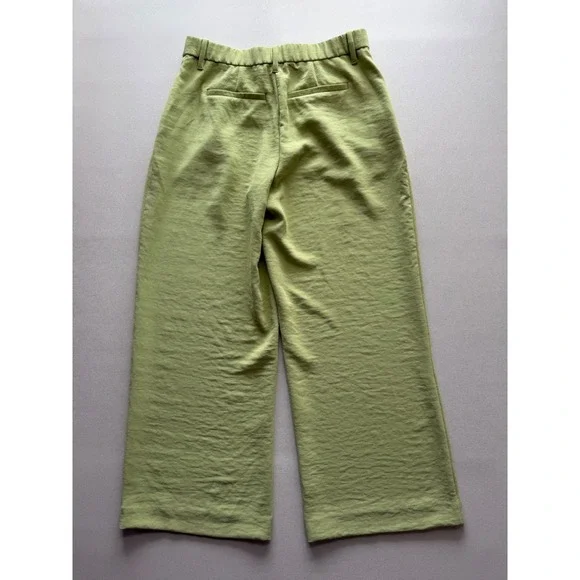 Abercrombie & Fitch Lime Green Pleated Wide Leg Trousers High Rise Pants Size 12 - Picture 6 of 12